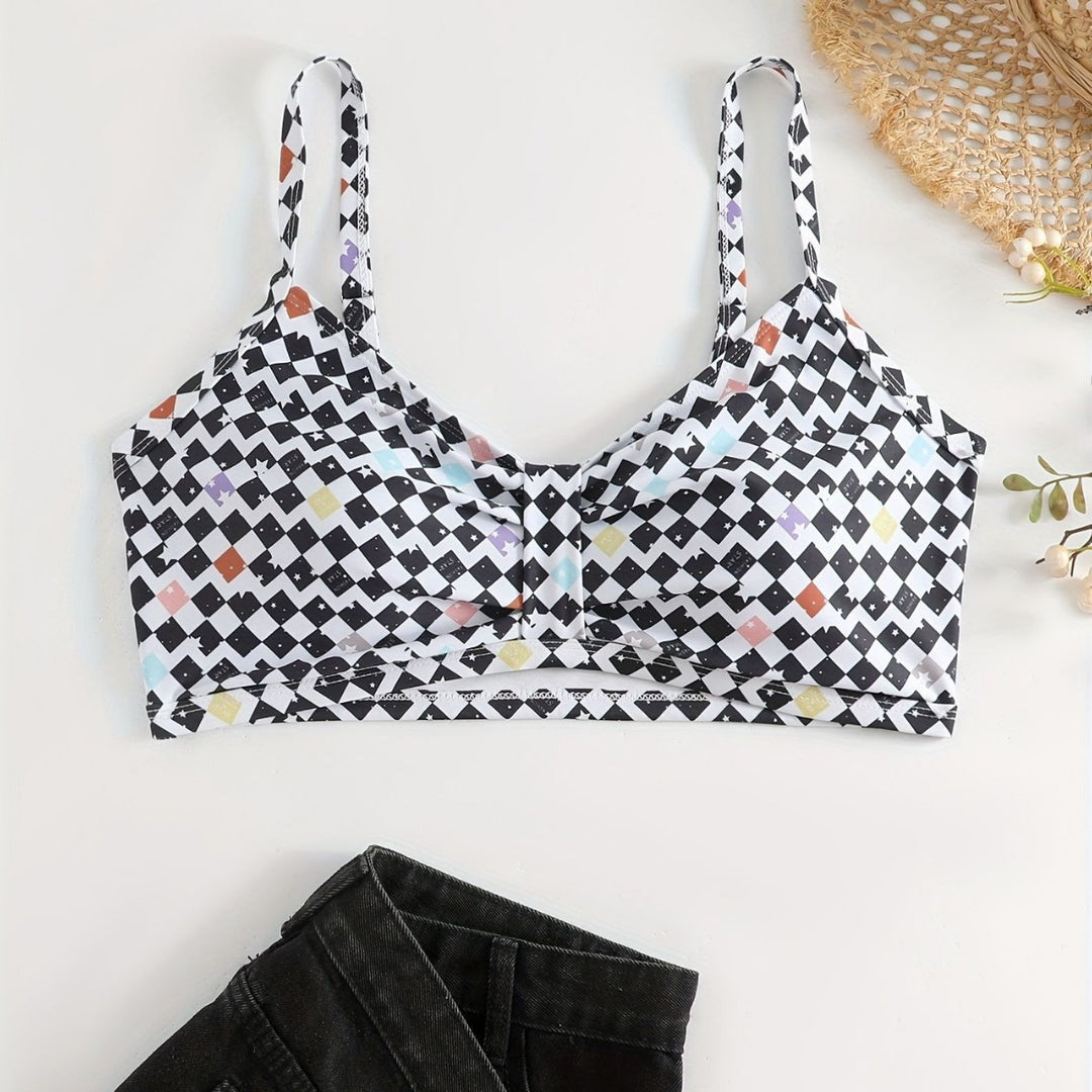 Dame Triangel-Bikini Top med moderne grafisk mønster Skovae