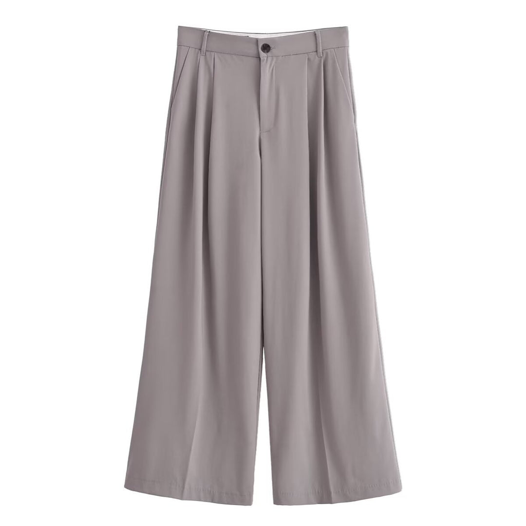 Dame elegante vide bukser med høj talje og plissering Skovae