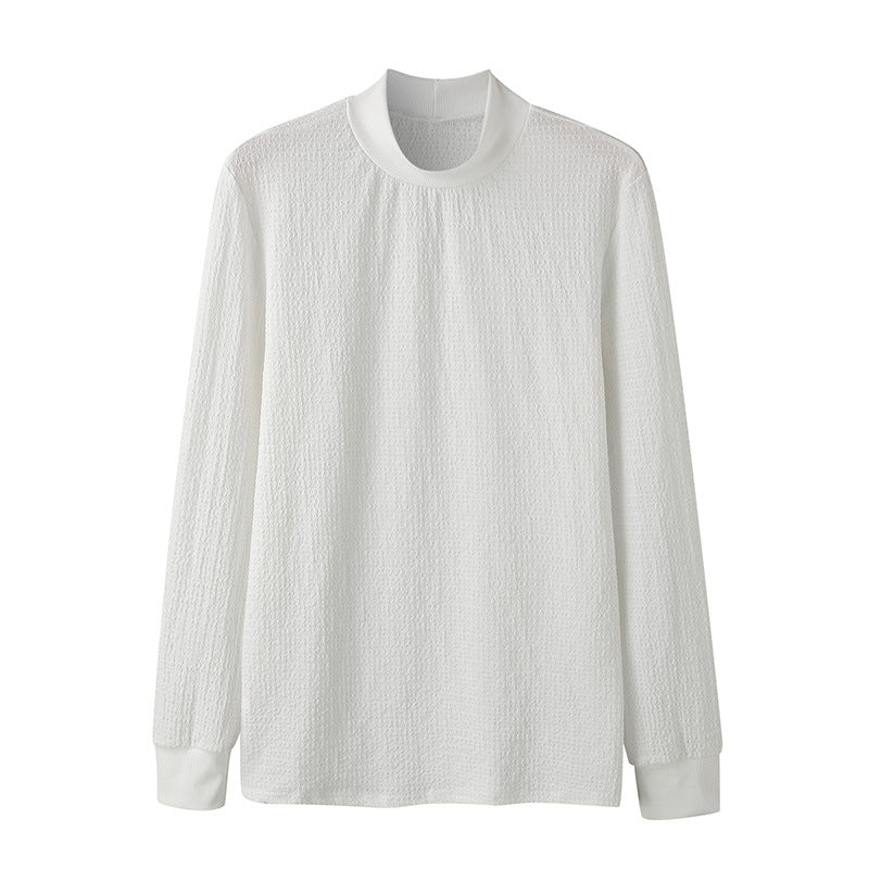 Unisex nan tekstureret vaffelstrikket pullover med smal ståkrave og ribkant Skovae