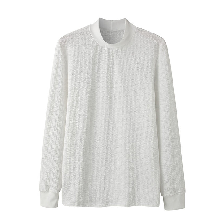 Unisex nan tekstureret vaffelstrikket pullover med smal ståkrave og ribkant Skovae