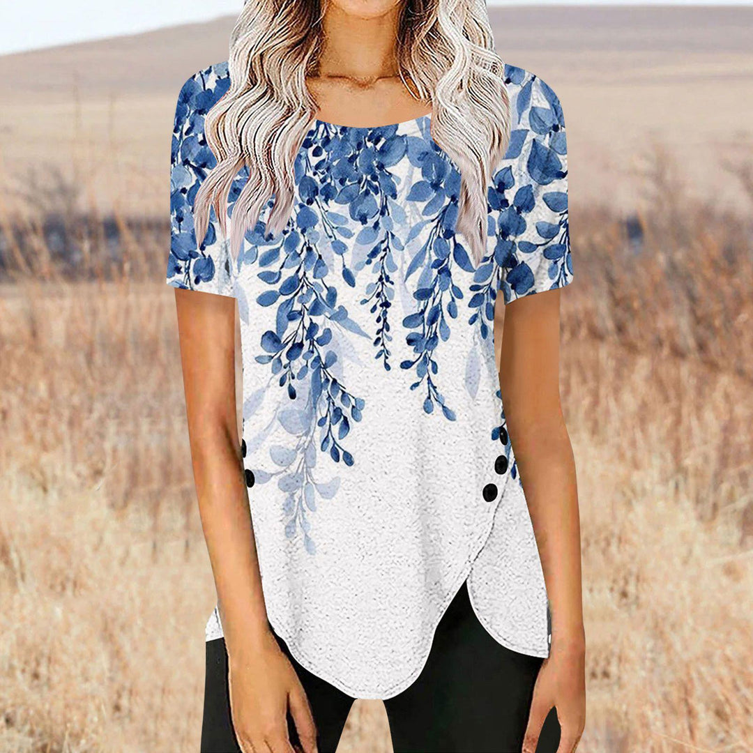 Dame bluseskjorte med floralt design og asymmetrisk kant Stilla