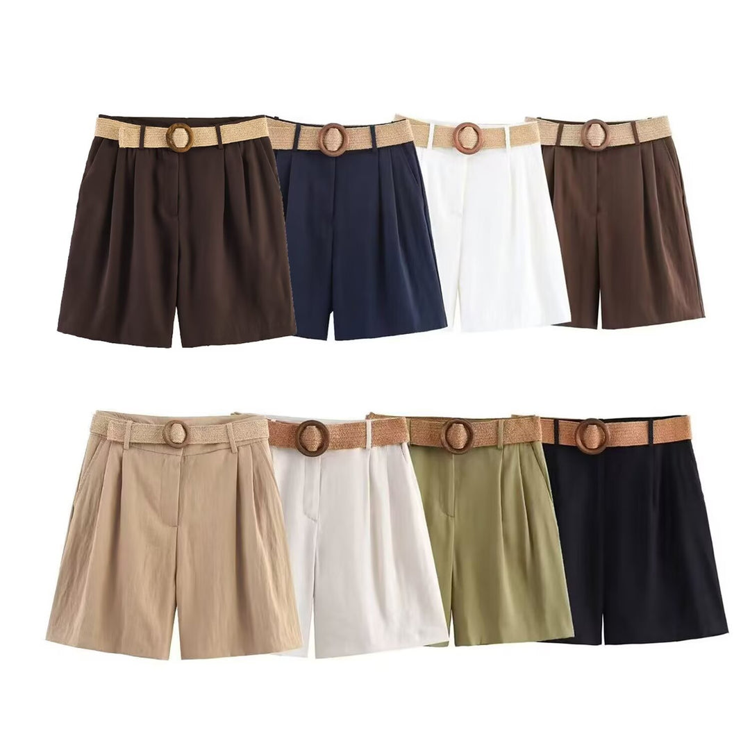 Dame elegante shorts med bred, flettet bælte Skovae