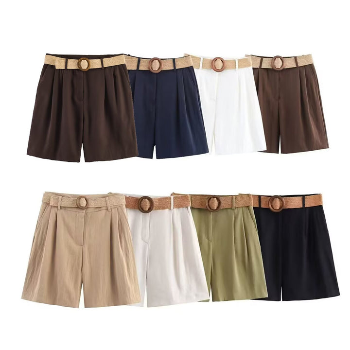 Dame elegante shorts med bred, flettet bælte Skovae
