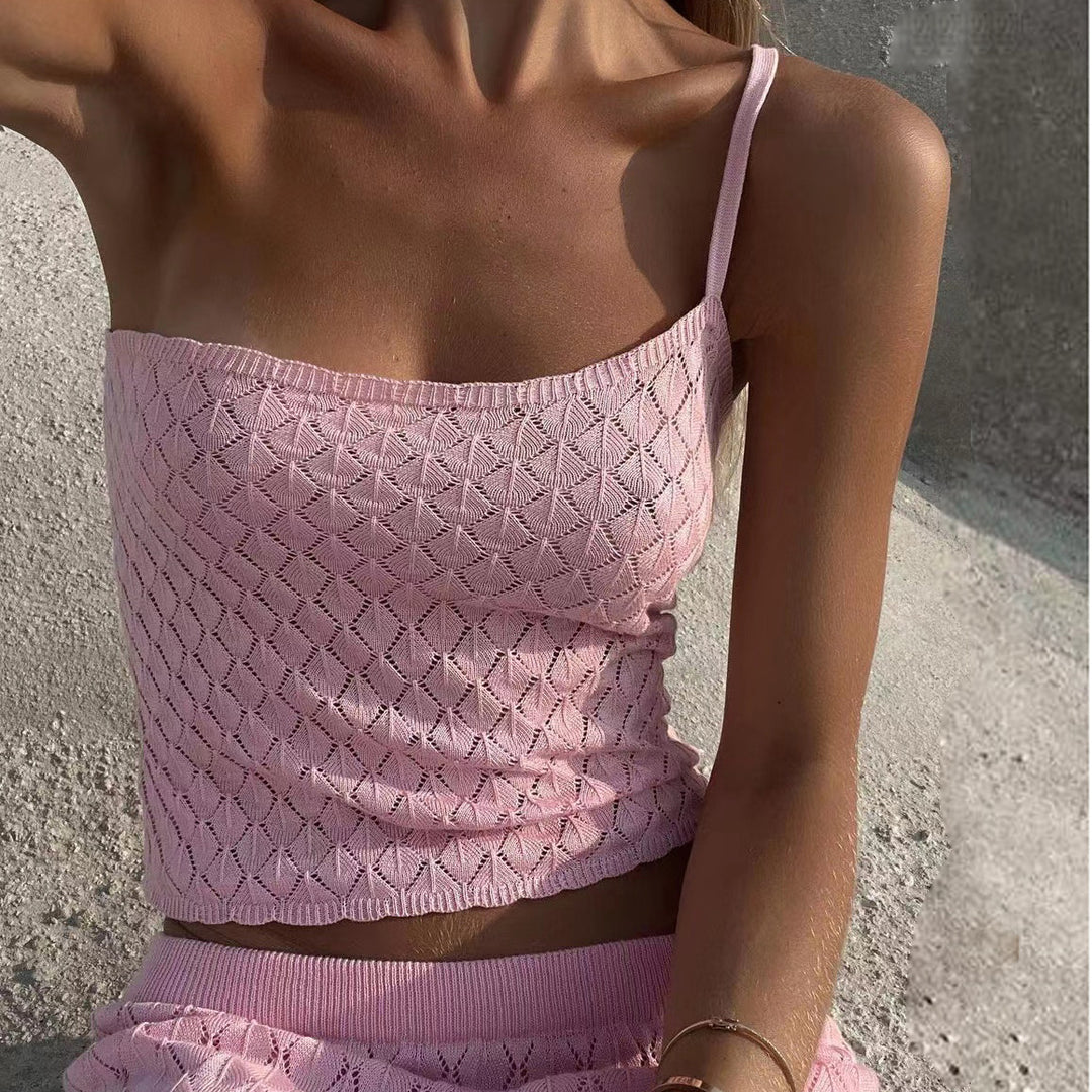Dame Strikket Crop Top og Maxi Nederdel Sæt Stilla