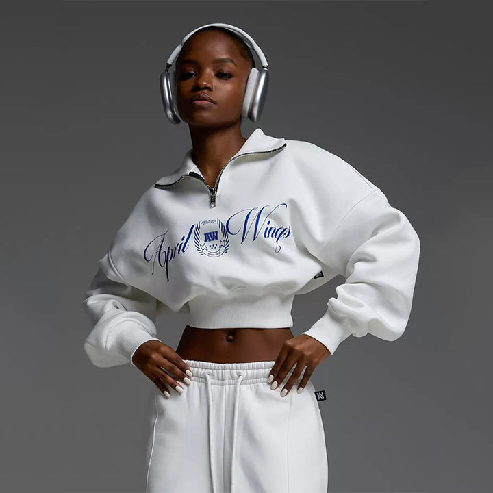 Kvinders sporty cropped sweatshirt med høj krave og komfortable joggingbukser Skovae