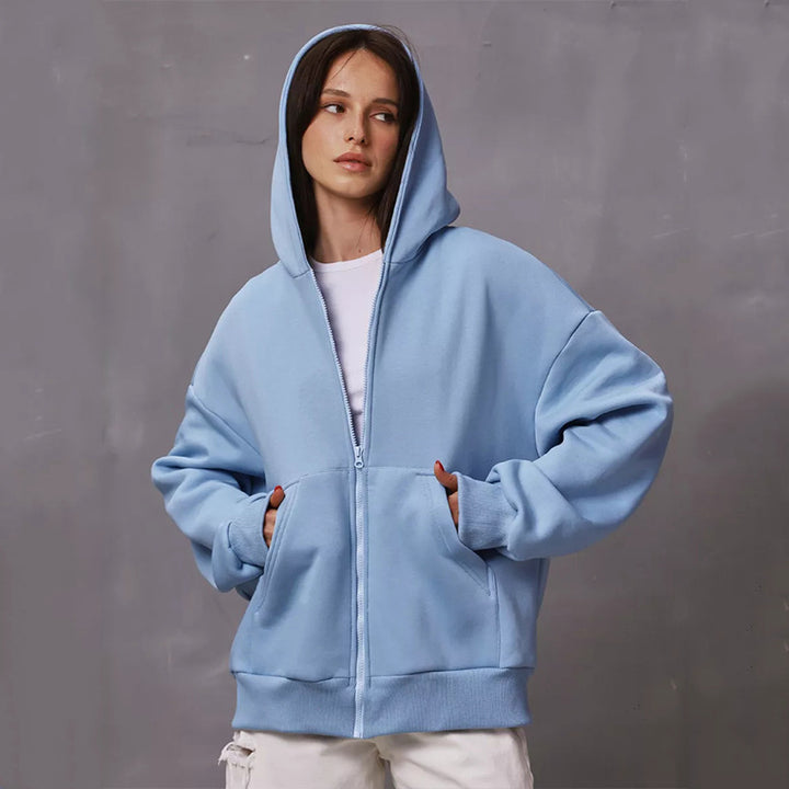Kvinders Oversized Hættetrøje med Lynlås og Store Lommer Skovae
