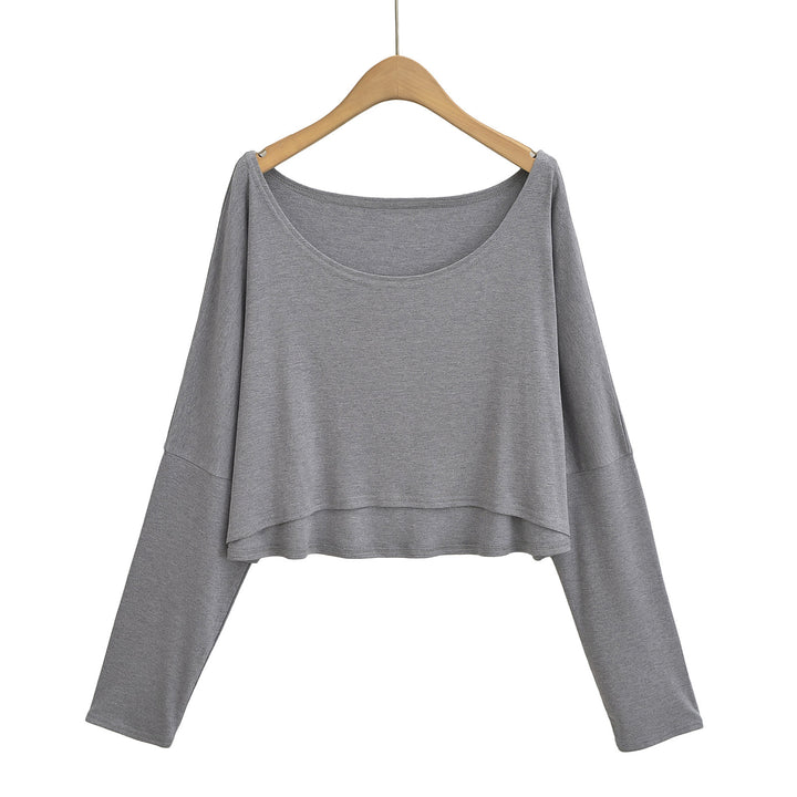 Dame afslappet langærmet crop-top med bred silhuet og elegant rund halsudskæring Stilla
