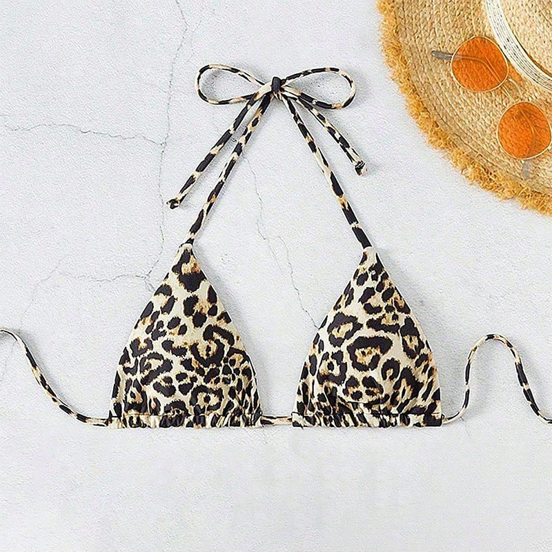 Dame triangel-bikini med moderne leopardmønster og justerbare stropper Skovae