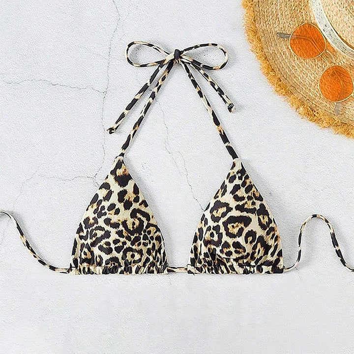 Dame triangel-bikini med moderne leopardmønster og justerbare stropper Skovae