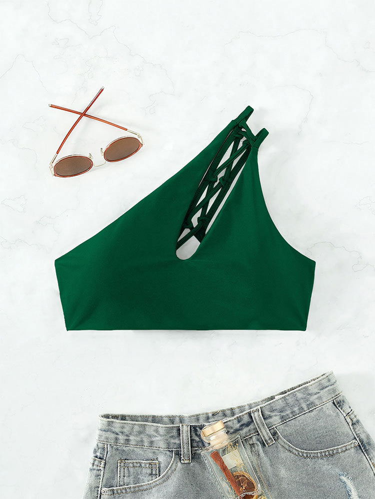 Dame Bikini-overdel med moderne asymmetrisk skæring og unikt rygdesign Stilla