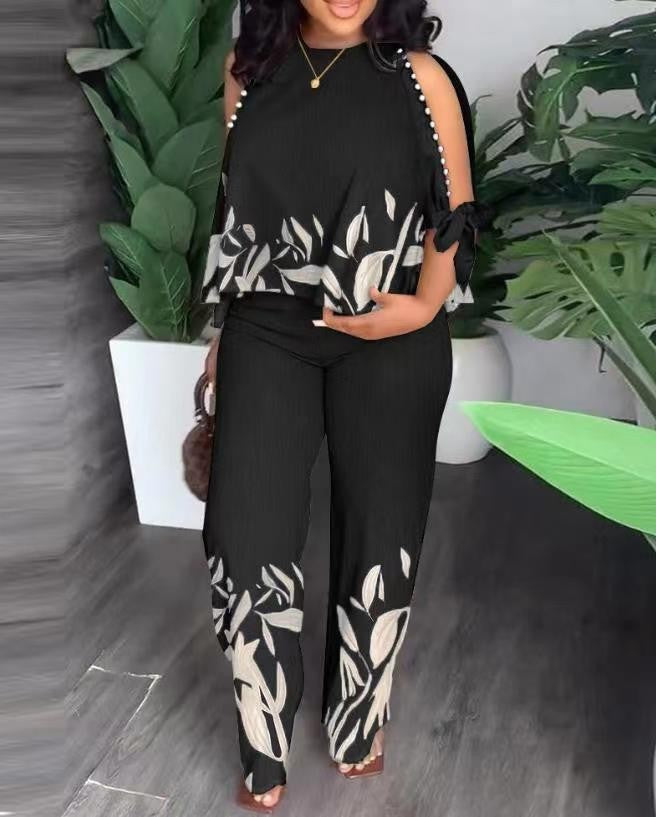 Dame Elegant designet sommeroutfit med blomstermønster og skulderfri overdel Skovae