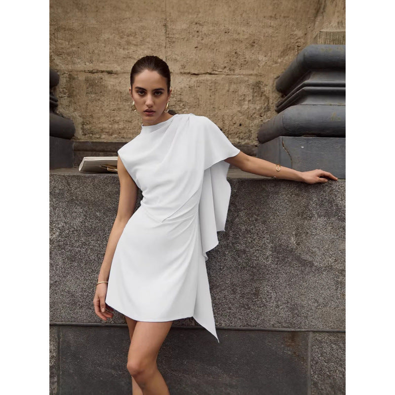 Damen elegantes Wickelkleid mit asymmetrischem Saum und raffinierter Drapierung Skovae