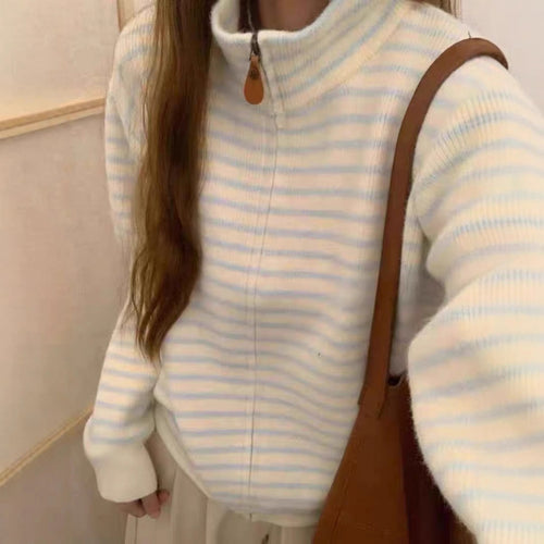 Kvinder ¼-zip quiltet pullover med fin stribet tekstur Stilla