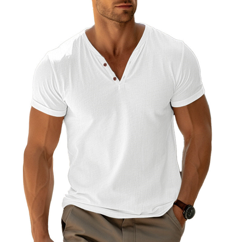 Herrer Kortærmet Henley-Shirt med dekorative knapper og afslappet pasform Stilla