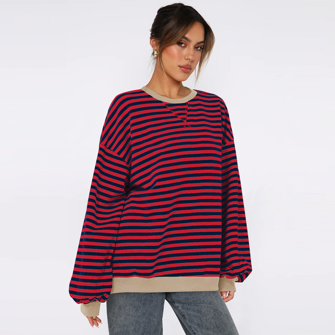 Dame overdimensioneret stribet sweater med pufærmer Stilla