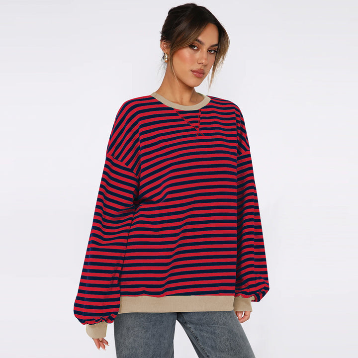 Dame overdimensioneret stribet sweater med pufærmer Stilla
