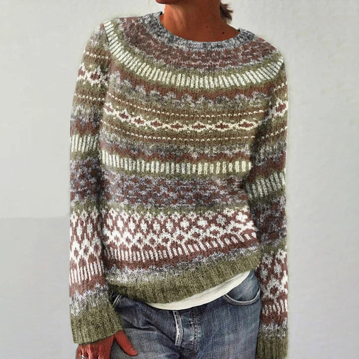 Damer hyggelig strikket sweater med farverigt mønster og afslappet snit Stilla