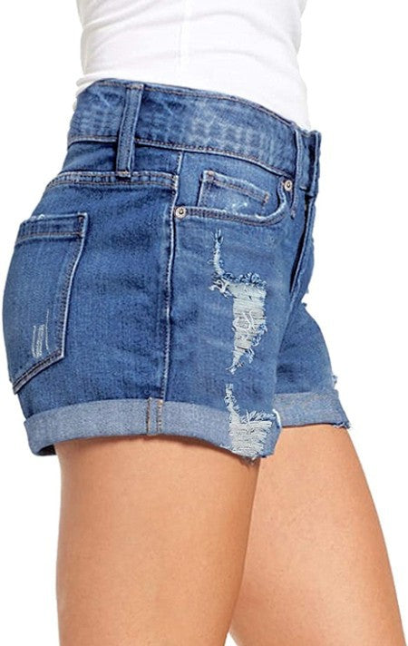 Dame mode jeansshorts med stilfulde frynser og trendy brugt-look Stilla