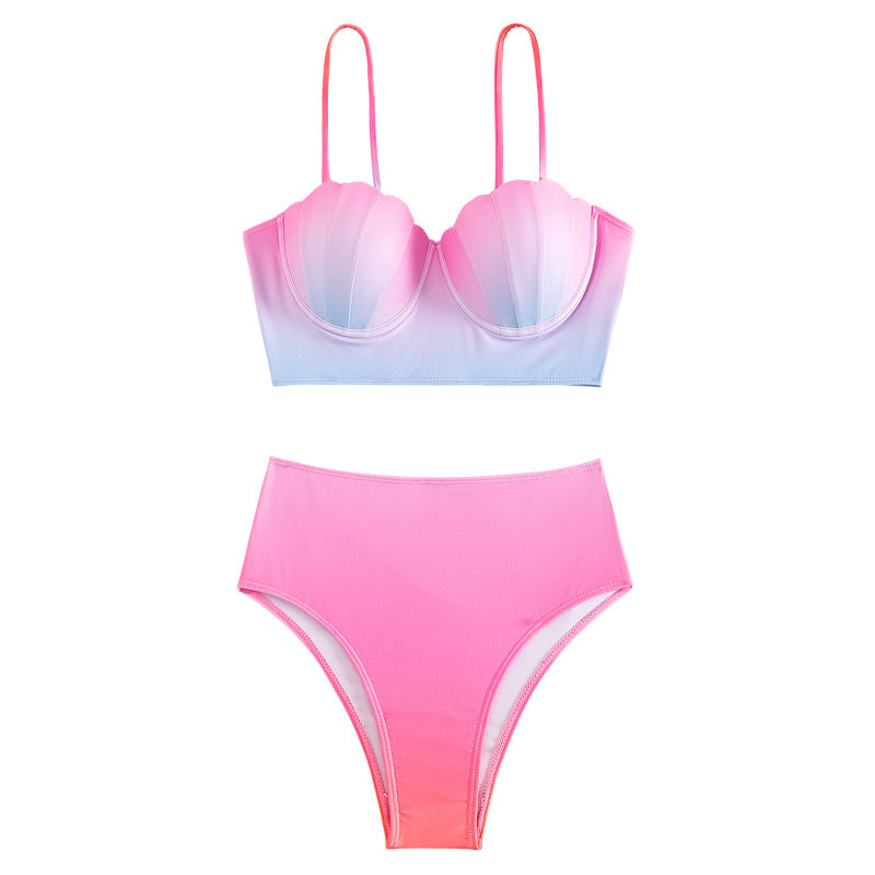 Dame Bikini-overdel med muslingform og høj talje Skovae