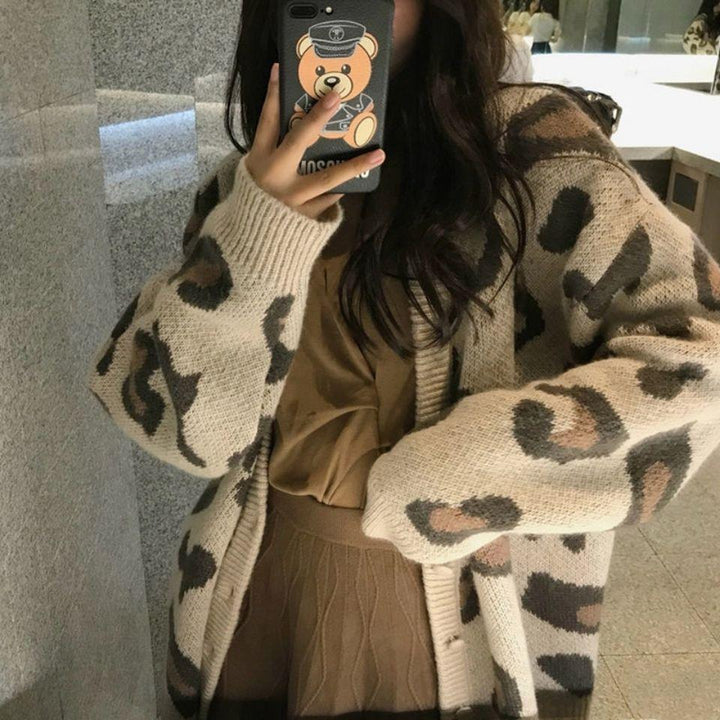 Damer Langhåret Cardigans med Leopardmønster Stilla