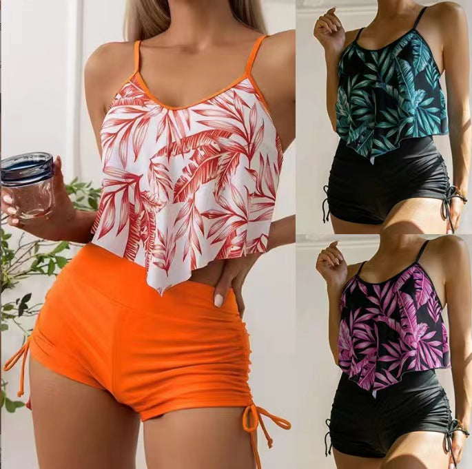Dame Sporty Tankini-sæt med rynker og justerbare stropper Skovae