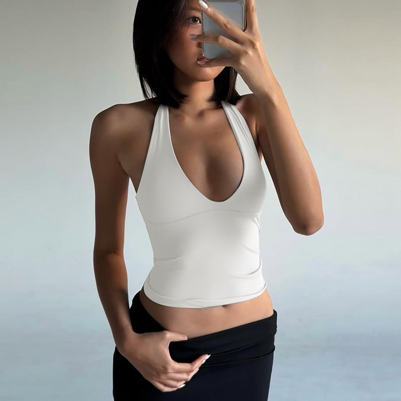 Damen sportliches Cropped-Top mit V-Ausschnitt und figurformendem Schnitt Skovae