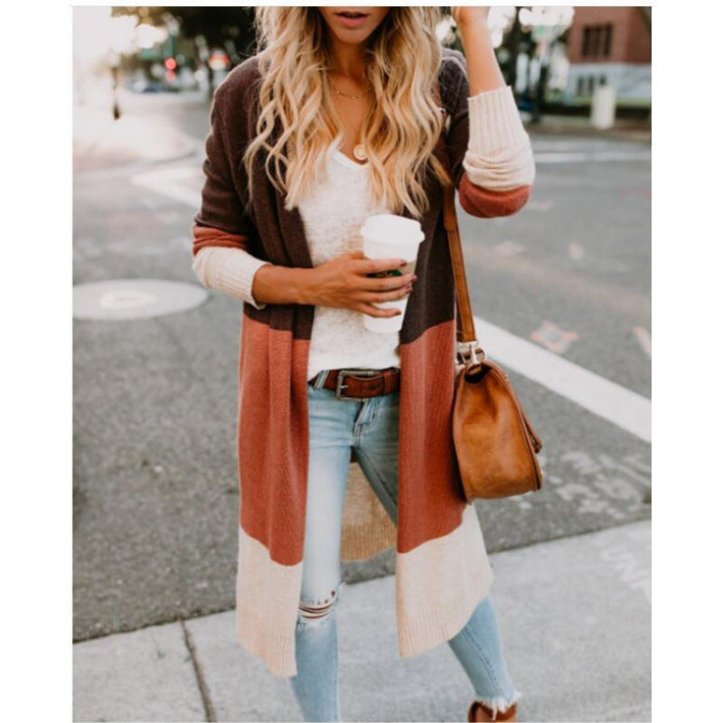 Kvinders fashionabel strik cardigan med farveblok striber Stilla