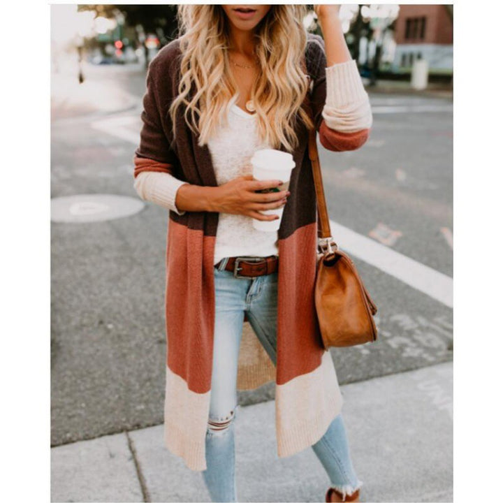 Kvinders fashionabel strik cardigan med farveblok striber Stilla