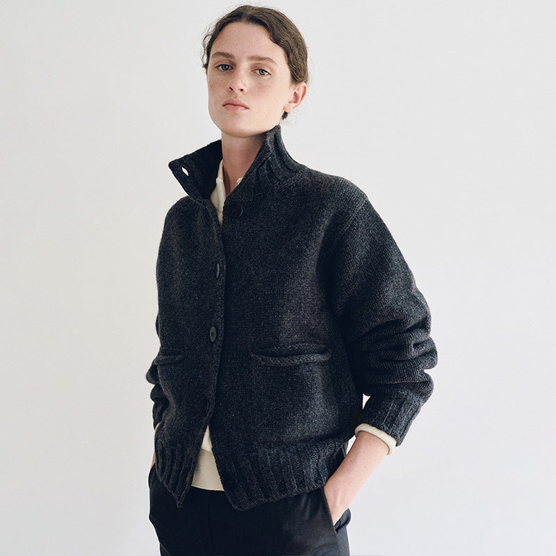 Dame sporty strikket cardigan med krave Stilla