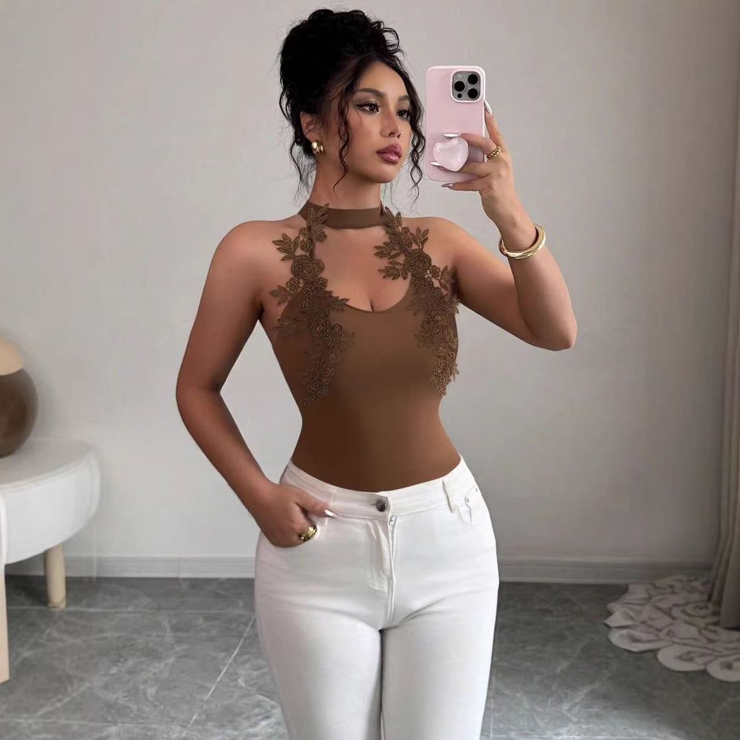 Dame Elegant Bodysuit med floral blondeindsats Skovae