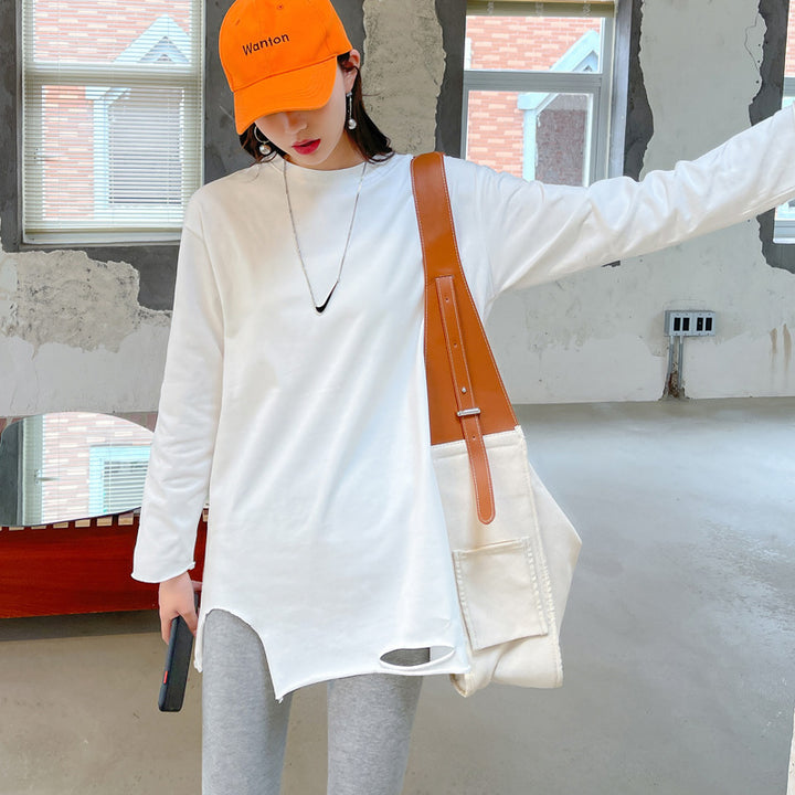 Dame Oversized Langærmet T-shirt med asymmetrisk kant og blødt materiale Stilla