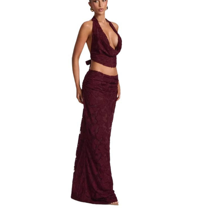 Femme Halterhals Floral Overlay Maxi Kjole Stilla