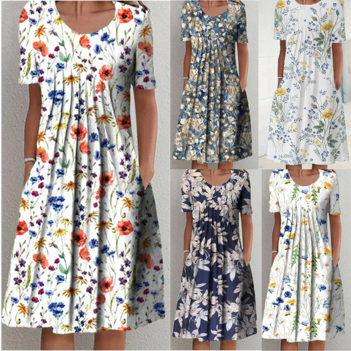 Dame blomsterkjole midi med plisseret design Stilla
