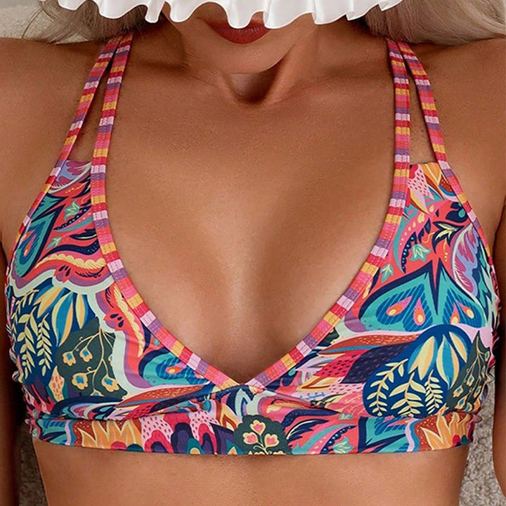 Dame bikini-top med dyb V-udskæring og farverigt paisley-mønster Skovae
