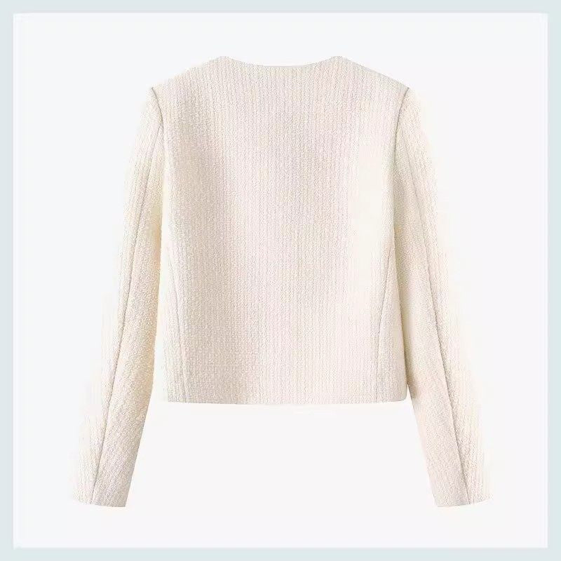 Damer elegant kort jakke i tweed stil med gyldne knapper Stilla