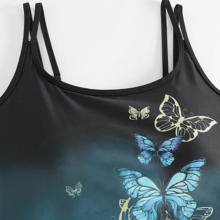 Dame Tankini med sommerfuglemotiv og badeshorts Skovae