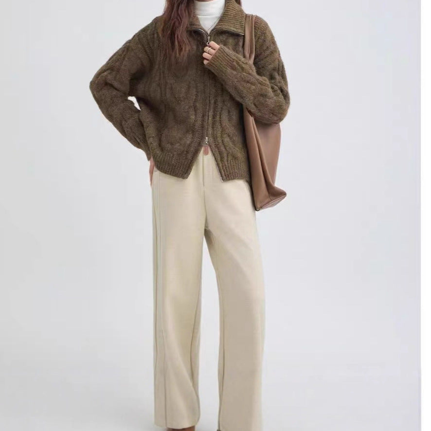 Kvinders chunky strikket sweater med høj krave og dekorativ lynlås Stilla