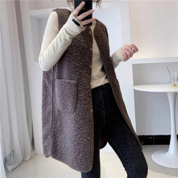 Damer Cozy Vest med trykknapper og sidelommer Skovae