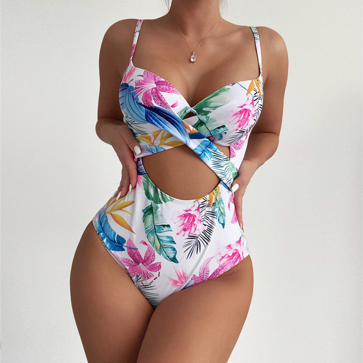 Dame One-Piece Badedragt med elegant Cut-Out-design og blomsterprint Skovae