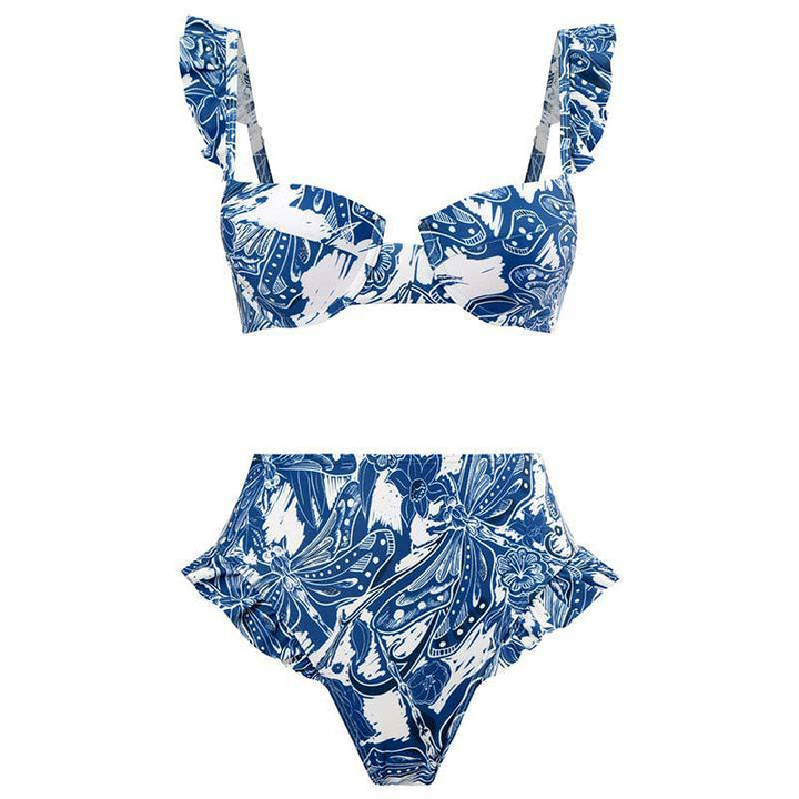 Dame bikini sæt med raffinerede flæser og elegant omslagskjørt Skovae