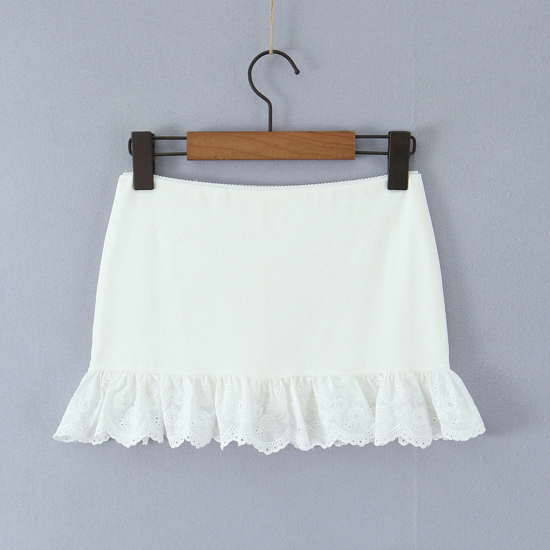 Dame rynkeshorts med fint blonder og elastisk talje Stilla