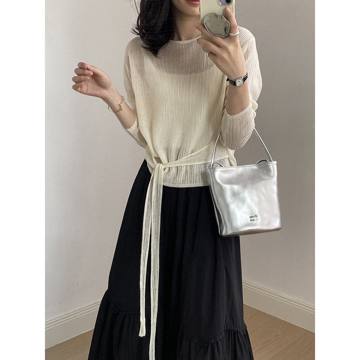 Dame afslappet sweater med bæltebinding Stilla