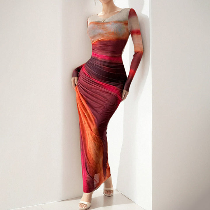 Kvinder Elegant Maxi Kjole med Raffineret Draperingseffekt og Lange Ærmer Stilla