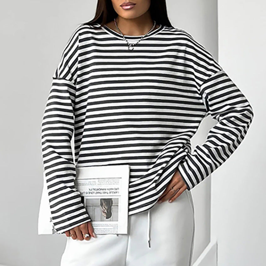 Damer Casual Langærmet T-shirt med stribet design og komfortabel pasform Stilla