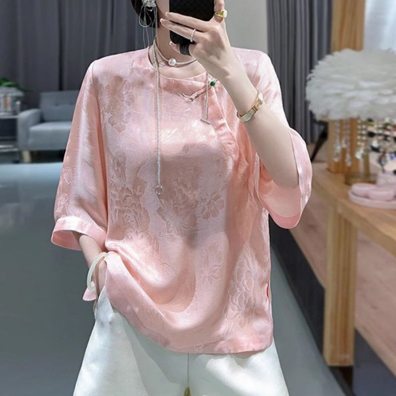 Dame Elegant Blomstret Stofbluse Stilla