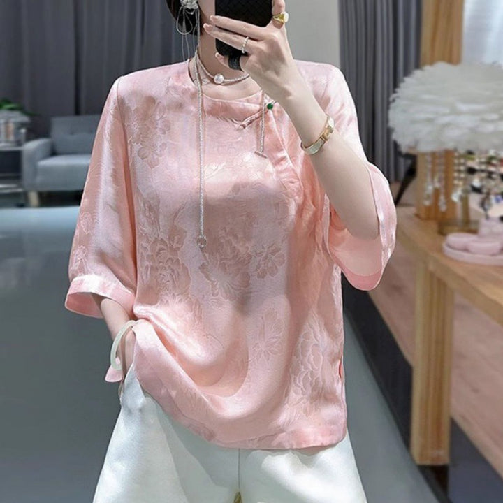 Dame Elegant Blomstret Stofbluse Stilla