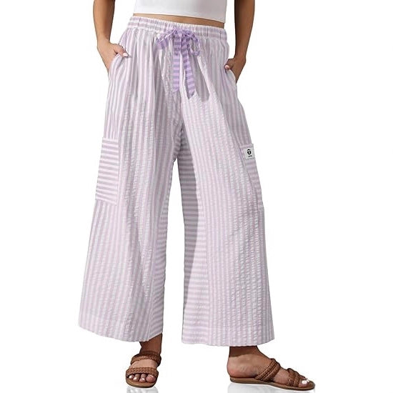 Kvindernes brede palazzo bukser med stribet mønster og praktiske lommer