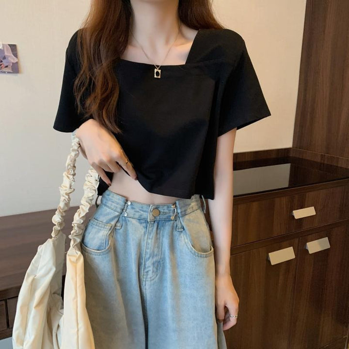Kvinder Cropped T-Shirt med moderne detaljer Skovae