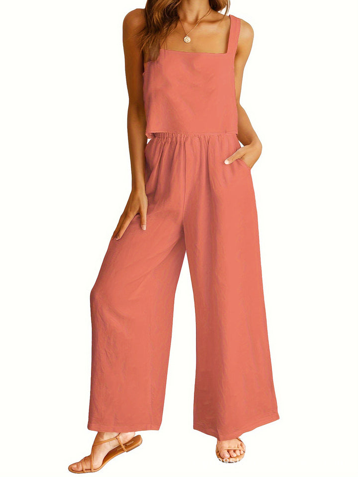 Dame Løs Jumpsuit med bredt skåret ben og praktiske lommer Stilla
