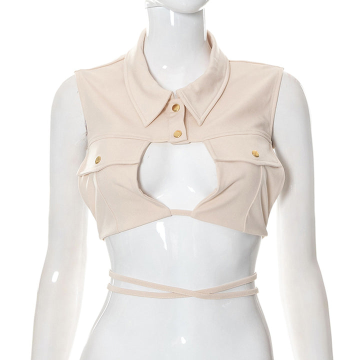 Femme Cropped Button-Up Bluse med Cut-Out-Detail Stilla